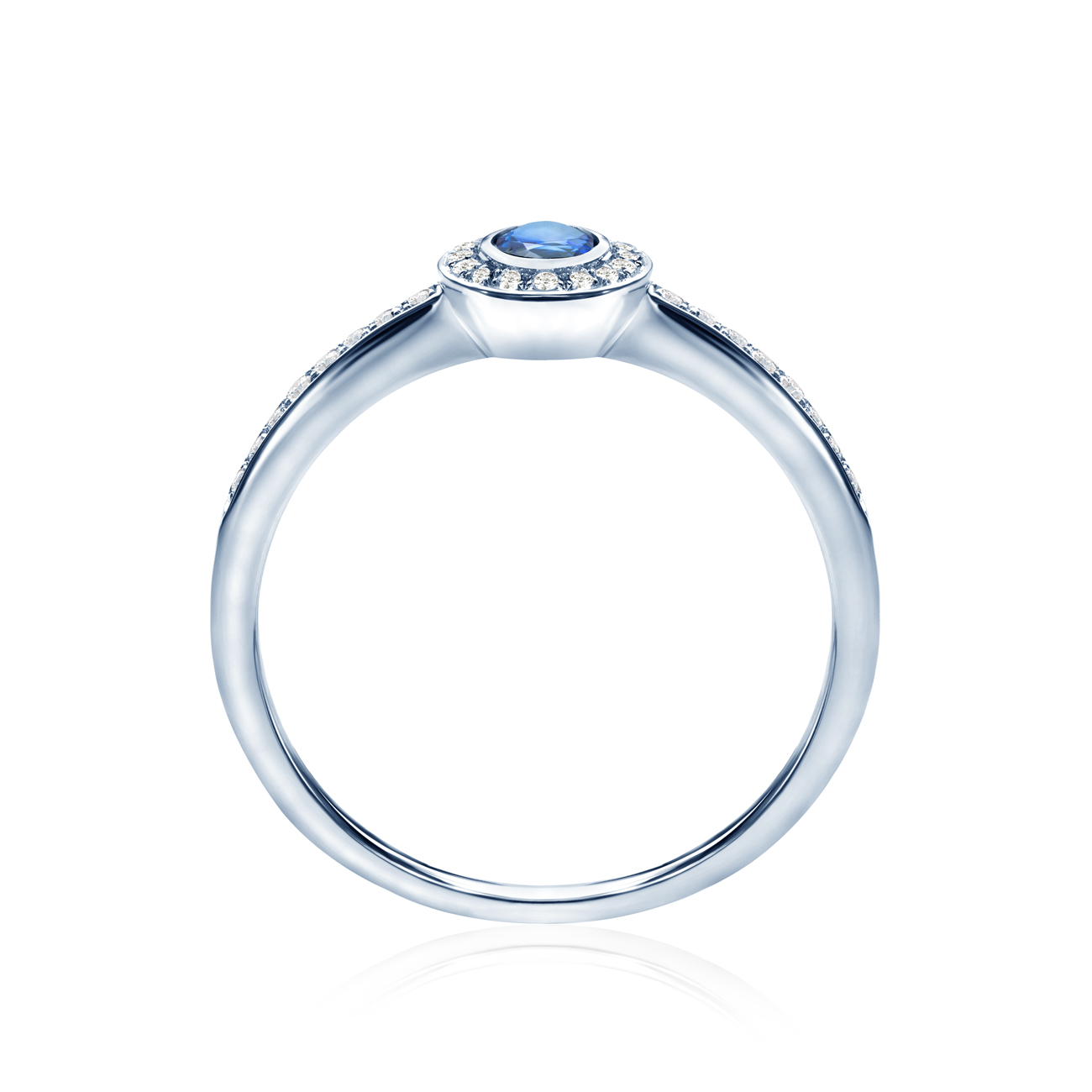 Pierścionek zaręczynowy SAVICKI: białe złoto, niebieski szafir, diamenty