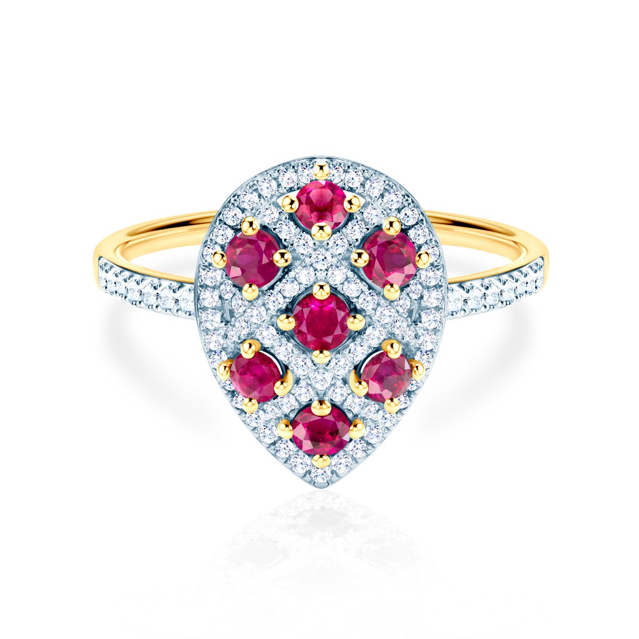 Pierścionek SAVICKI: dwukolorowe złoto, rubiny, diamenty