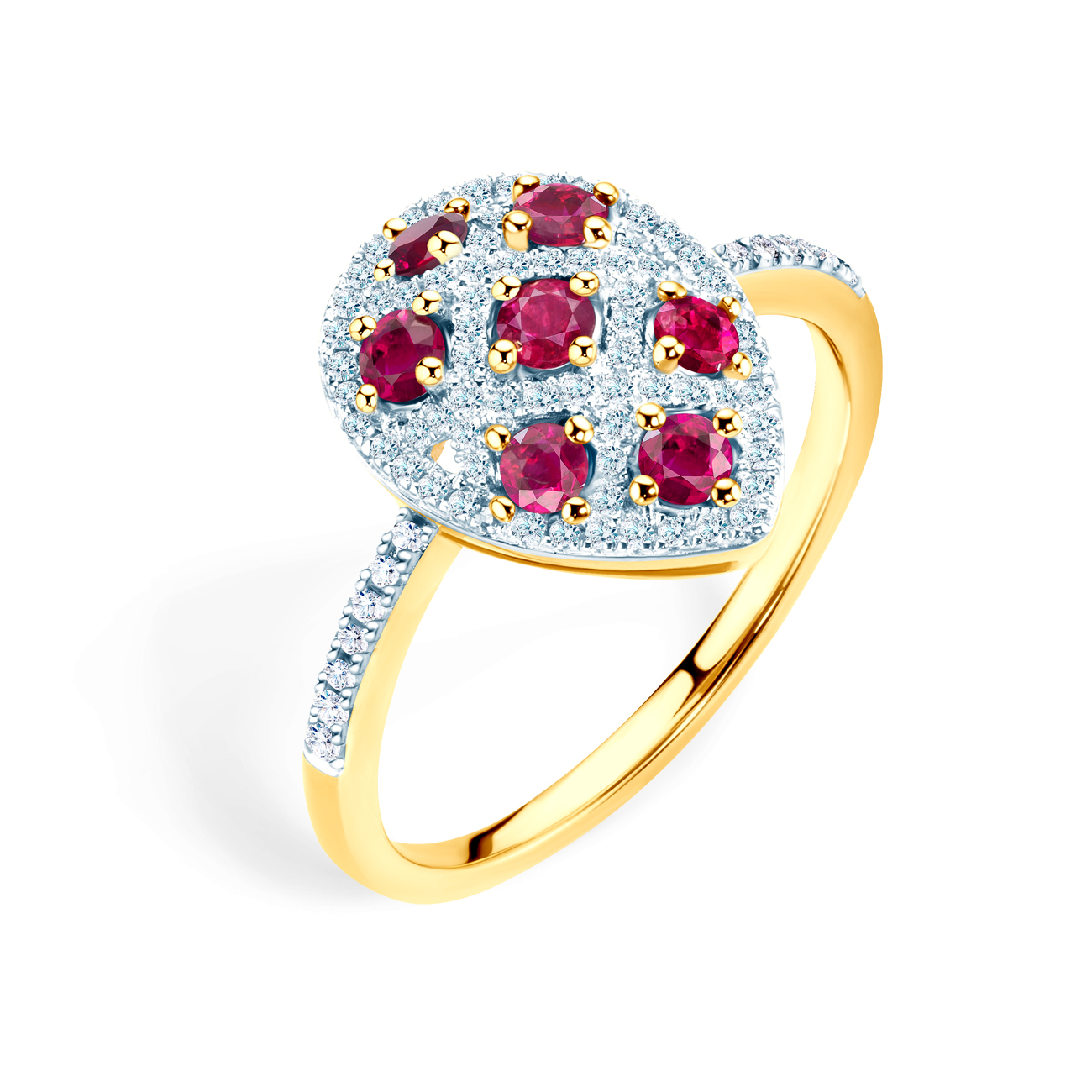 Pierścionek SAVICKI: dwukolorowe złoto, rubiny, diamenty