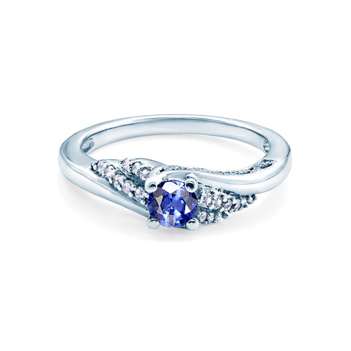 Engagement Ring: white gold, blue sapphire