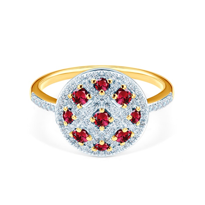 Ring: two colour gold, diamonds, rubies