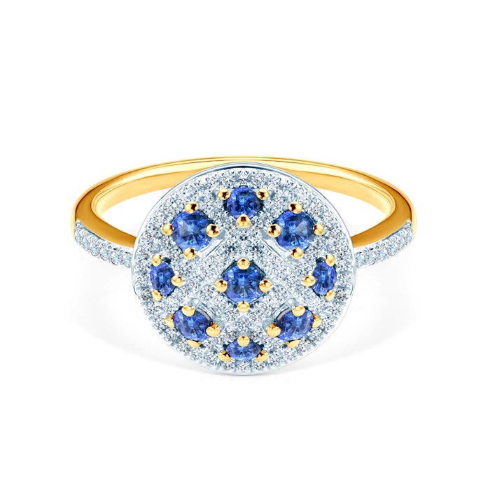 Zásnubní prsten SAVICKI: dvoubarevné zlato, modré safíry, diamanty