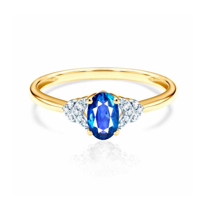 Pierścionek zaręczynowy Savicki: złoty, niebieski szafir, diamenty