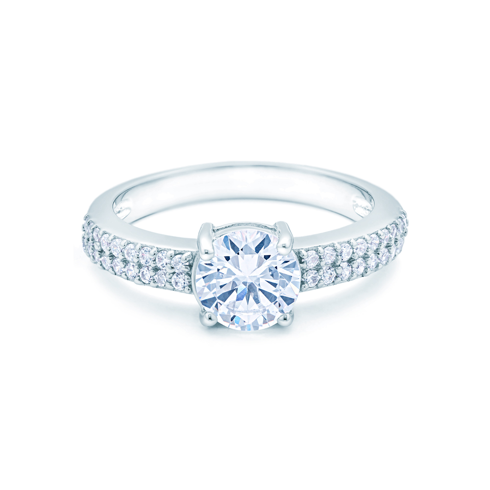 Side-Stone Engagement Ring: white gold, white sapphire
