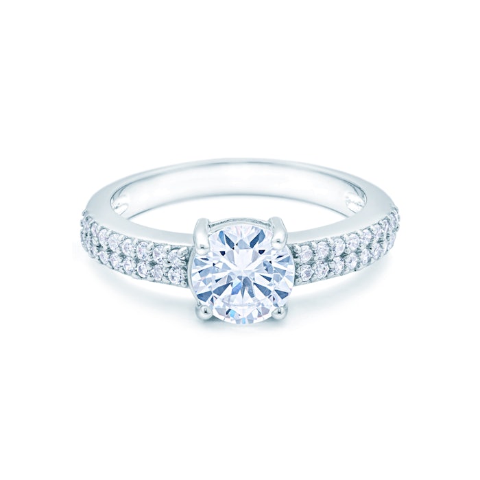 Side-Stone Engagement Ring: white gold, white sapphire