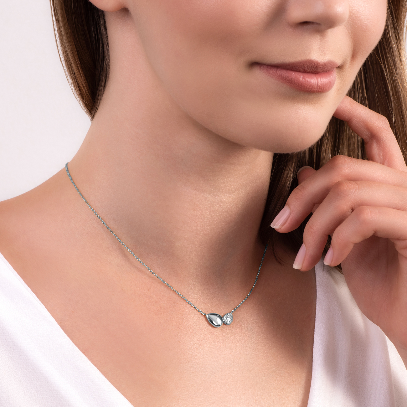 Naszyjnik celebrytka łezka Nature: srebrny, cyrkonie