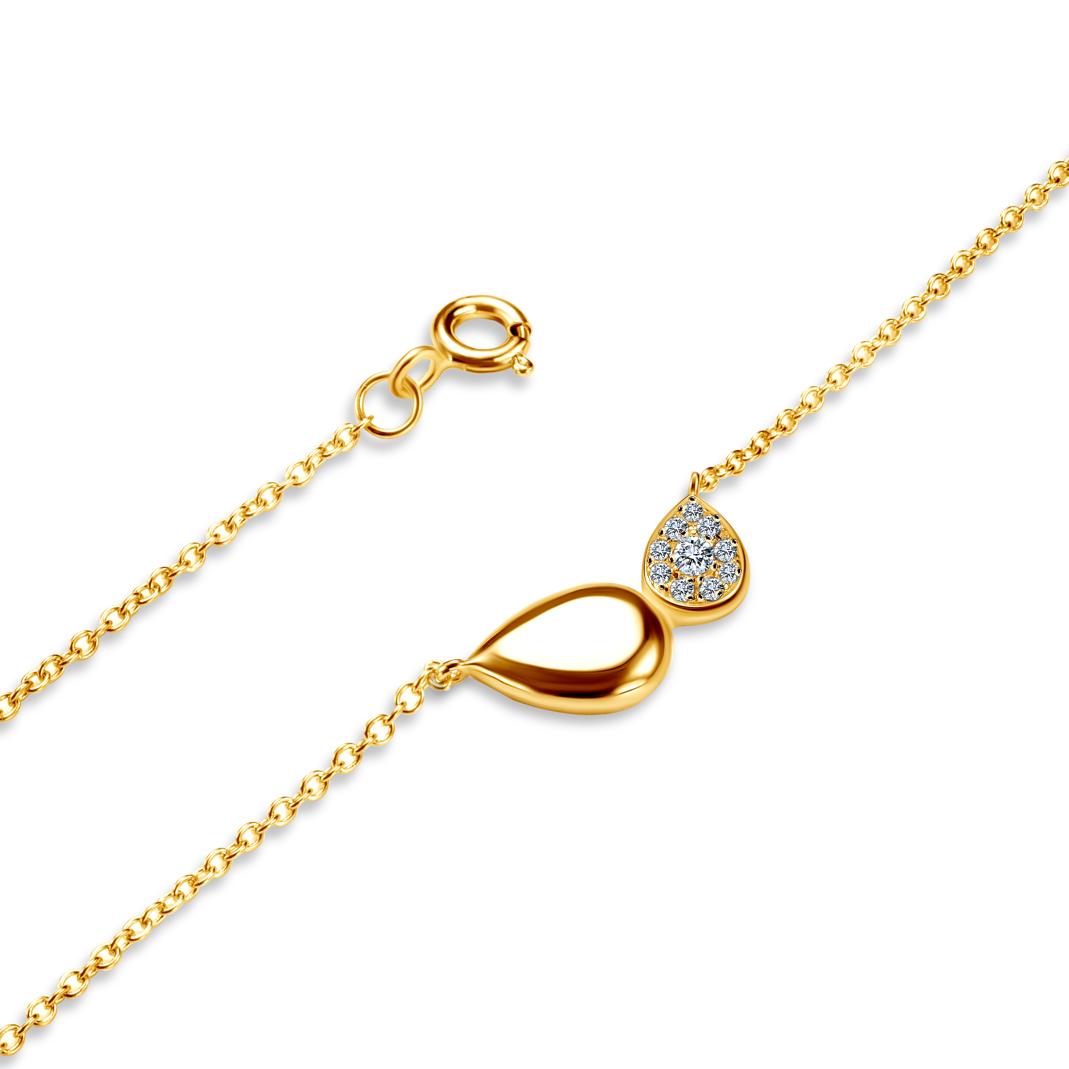 Naszyjnik celebrytka łezka Nature: srebrny pozłacany, cyrkonie - 3