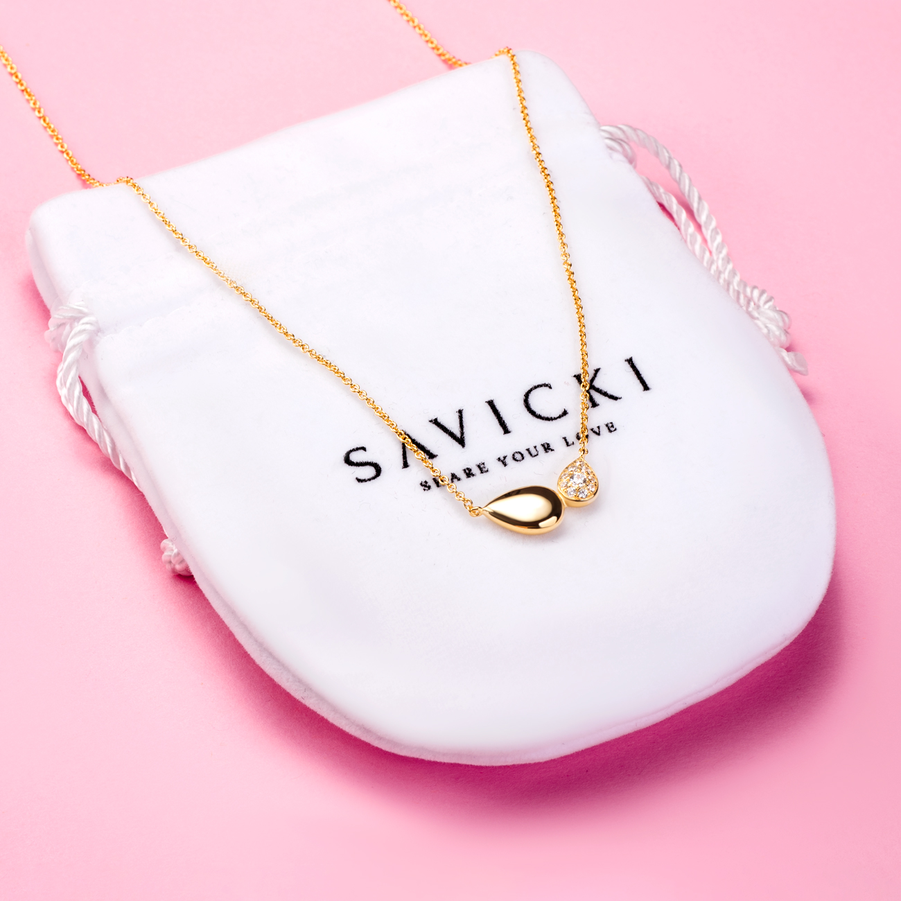 Naszyjnik celebrytka łezka Nature: srebrny pozłacany, cyrkonie - 4