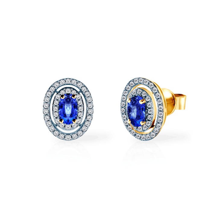 Kolczyki Savicki: złote, diamenty, niebieskie szafiry