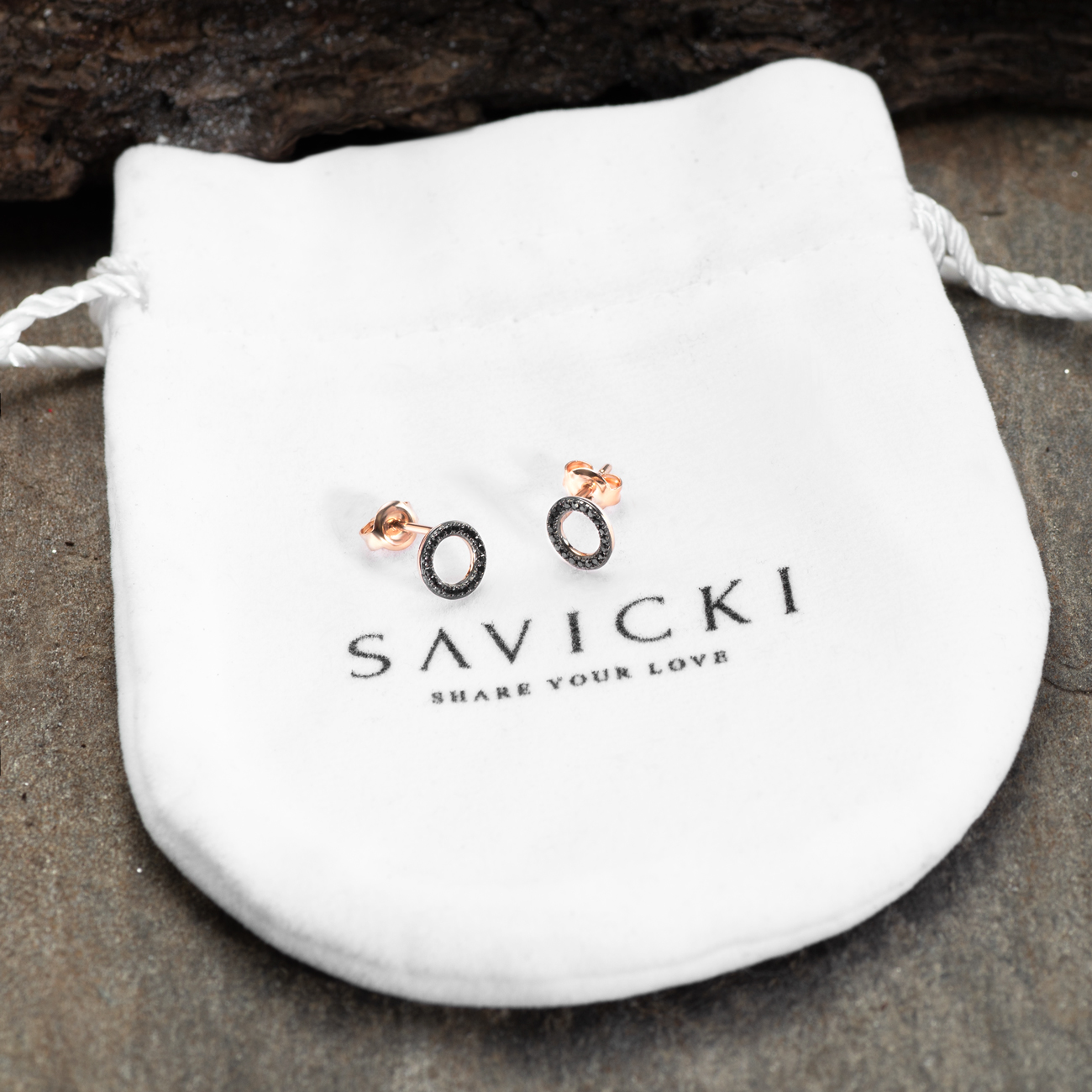 Ohrringe Creolen  Savicki: Roségold, Schwarze Diamanten