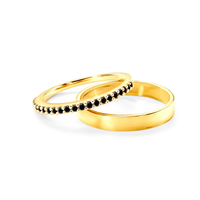 Obrączki Share Your Love: złote, czarny diament, płaskie, 1,5 mm i 3 mm