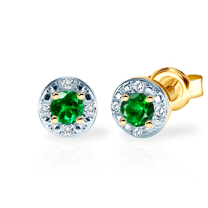 Náušnice SAVICKI: dvoubarevné zlato, diamanty, smaragdy