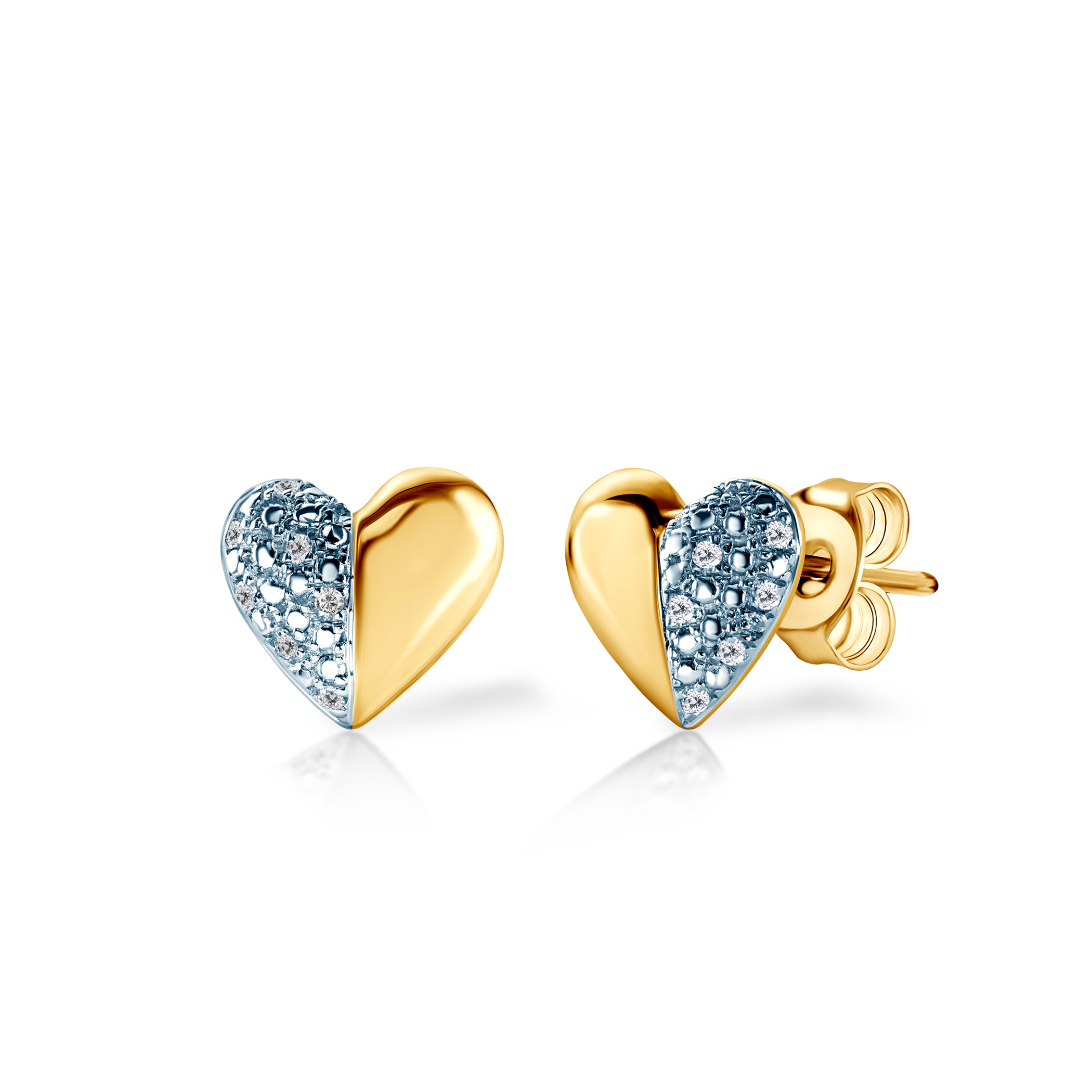 Náušnice srdce SAVICKI: dvoubarevné zlato, diamanty
