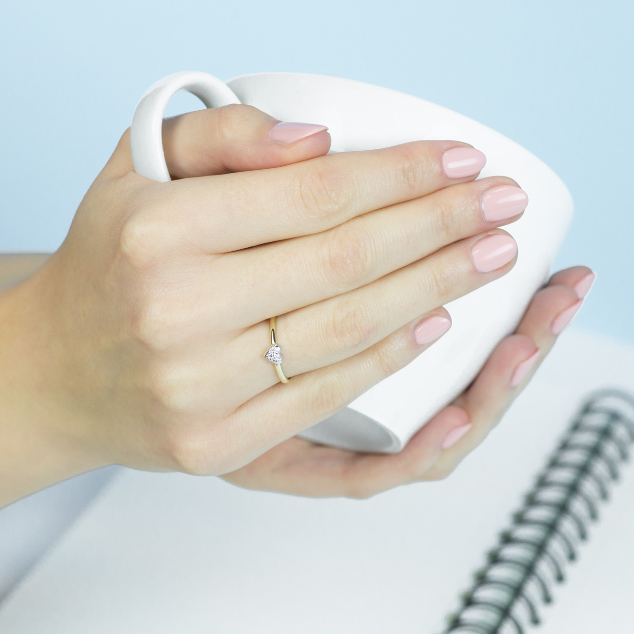 Pierścionek zaręczynowy serce SAVICKI: dwukolorowe złoto, diament