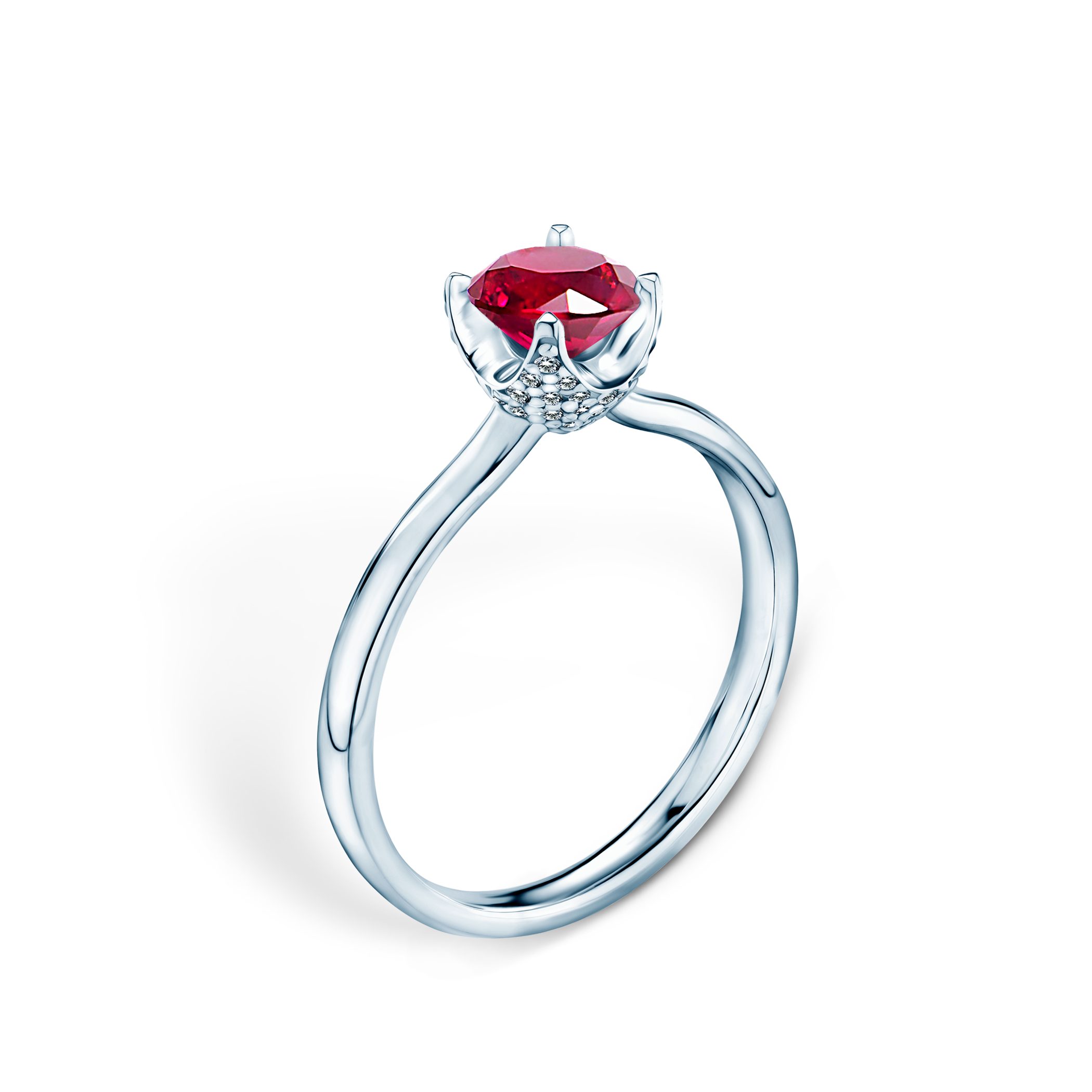 Pierścionek zaręczynowy SAVICKI: białe złoto, rubin