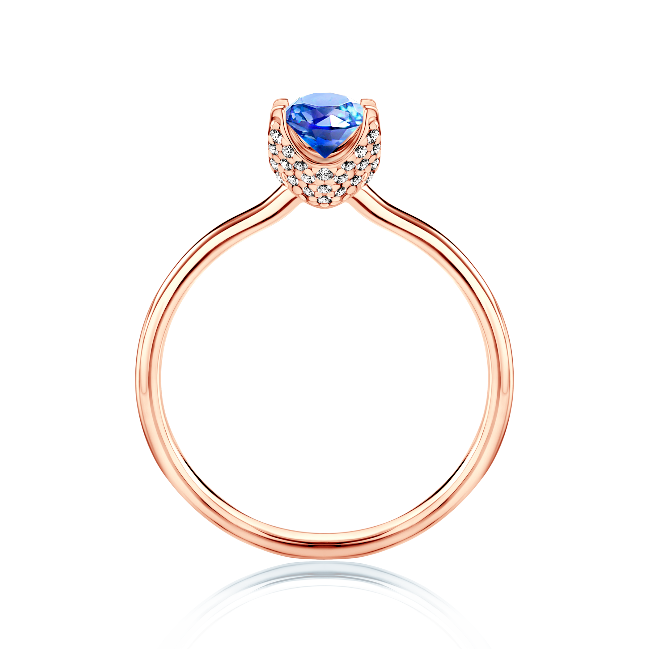 Pierścionek zaręczynowy SAVICKI: różowe złoto, niebieski szafir