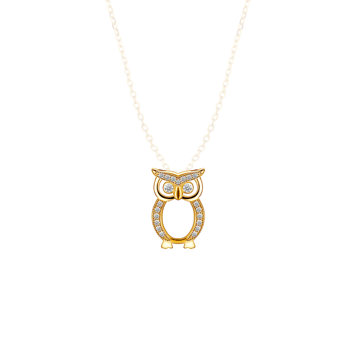 Pendant Owl Animals: gold-plated silver, cubic zirconia