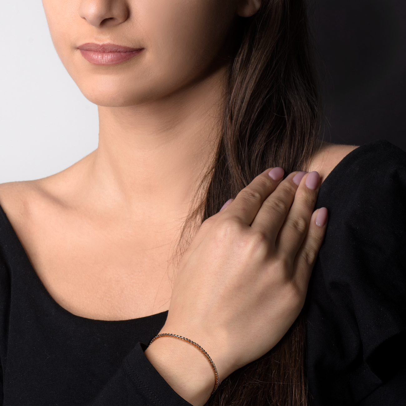 Bransoletka tenisowa z różowego złota 585 z czarnymi diamentami 0.27ct 2,0mm 18cm