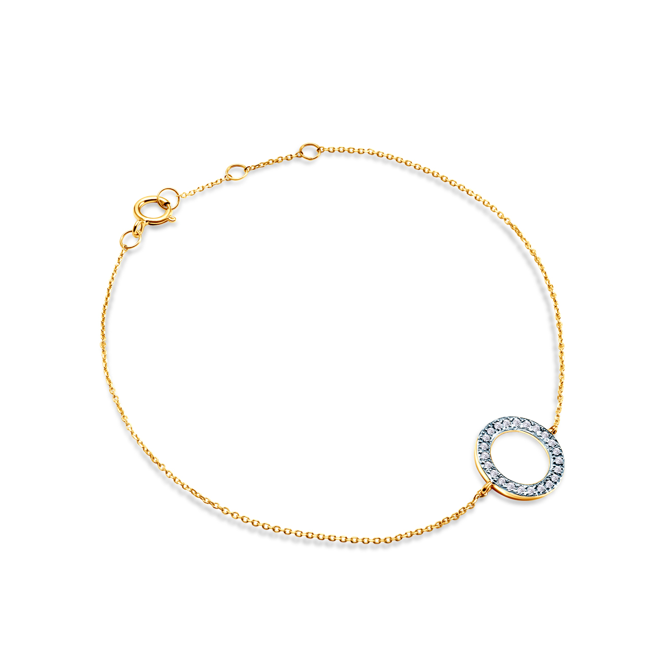 Celebrity karkötő kör fehér-sárga arany 585 fehér gyémánttal 0.06ct 18cm