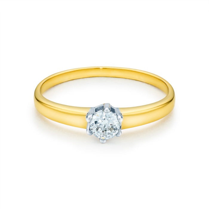 Solitaire Engagement Ring: two colour gold, diamond